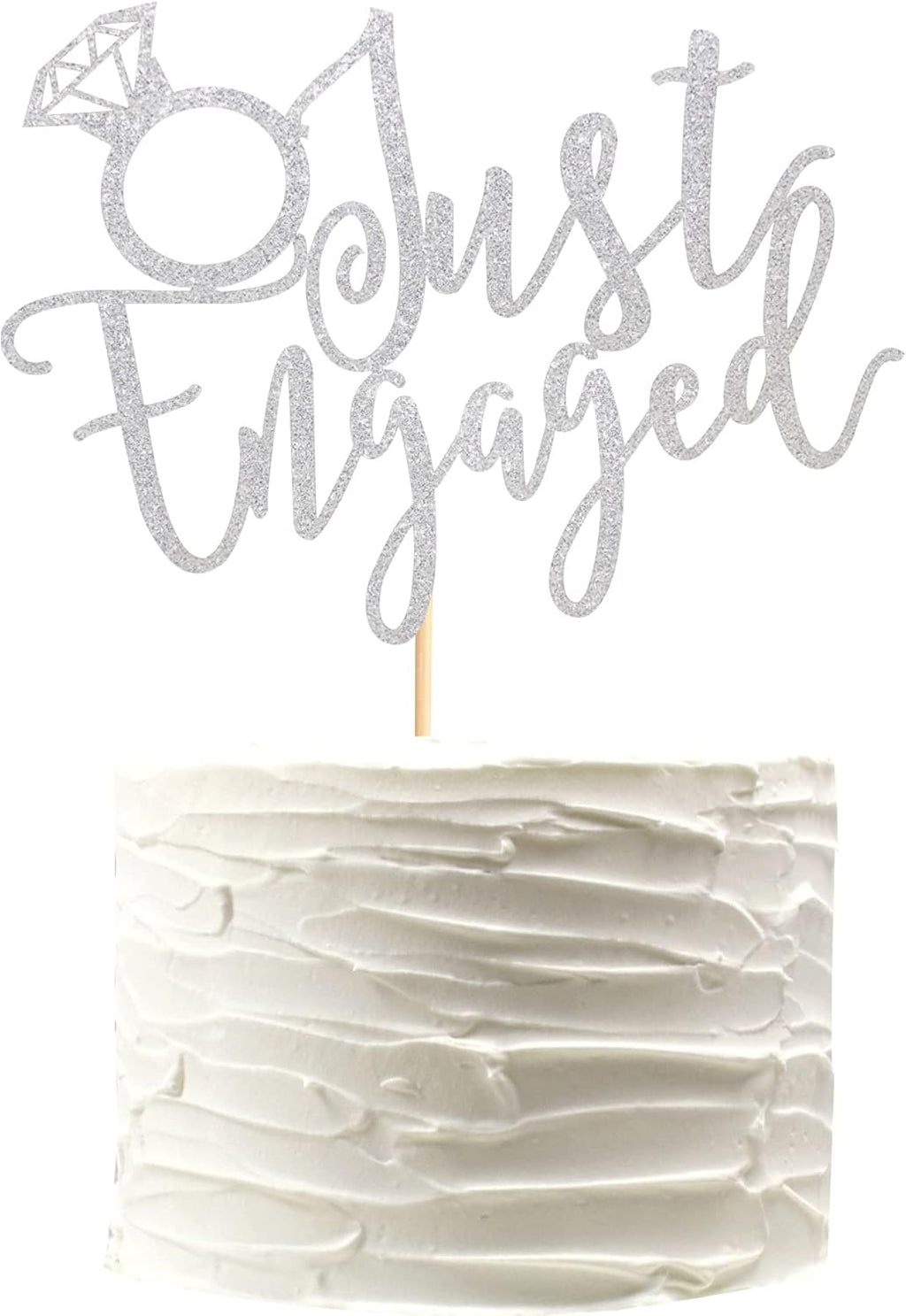 Just Engaged Cake Topper for Engagement Party Decorations, Engaged Ring Sign, Bridal Shower We're Engaged Cake Toppers - Silver Glitter