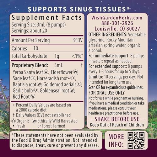 WishGardenHerbs Kick-Ass Sinus Move & Soothe Herbal Supplement, 4 fl oz, Natural Sinus Support with Baptisia, Red Root, Horseradish