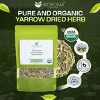 Biokoma Organic Yarrow Dried Herb 50g 1.76oz Dried Loose Achillea Millefolium Digestion Skin Health Support USDA Organic Caffeine Free Herbal Tea Resealable Pouch Pure No Preservatives No GMO Kosher