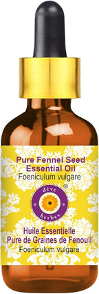 Deve Herbes Pure Fennel Seed Essential Oil (Foeniculum vulgare) with Glass Dropper Steam Distilled 30ml (1 oz)