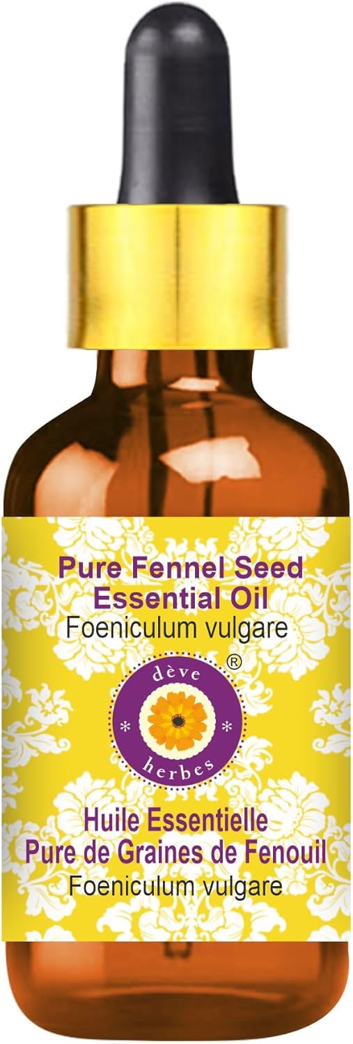 Deve Herbes Pure Fennel Seed Essential Oil (Foeniculum vulgare) with Glass Dropper Steam Distilled 30ml (1 oz)