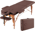CHRUN Massage Table Portable Wide Massage Bed 84 Inches Spa Bed 2 Fold Table 9 Heigh Adjustable Carry Case Salon Bed Face Cradle Bed Brown
