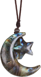 Nupuyai Hand-Carved Natural Labradorite Necklace for Unisex, Irregular Healing Labradorite Crystal Stone Pendant with Adjustable Cord, 18-31"