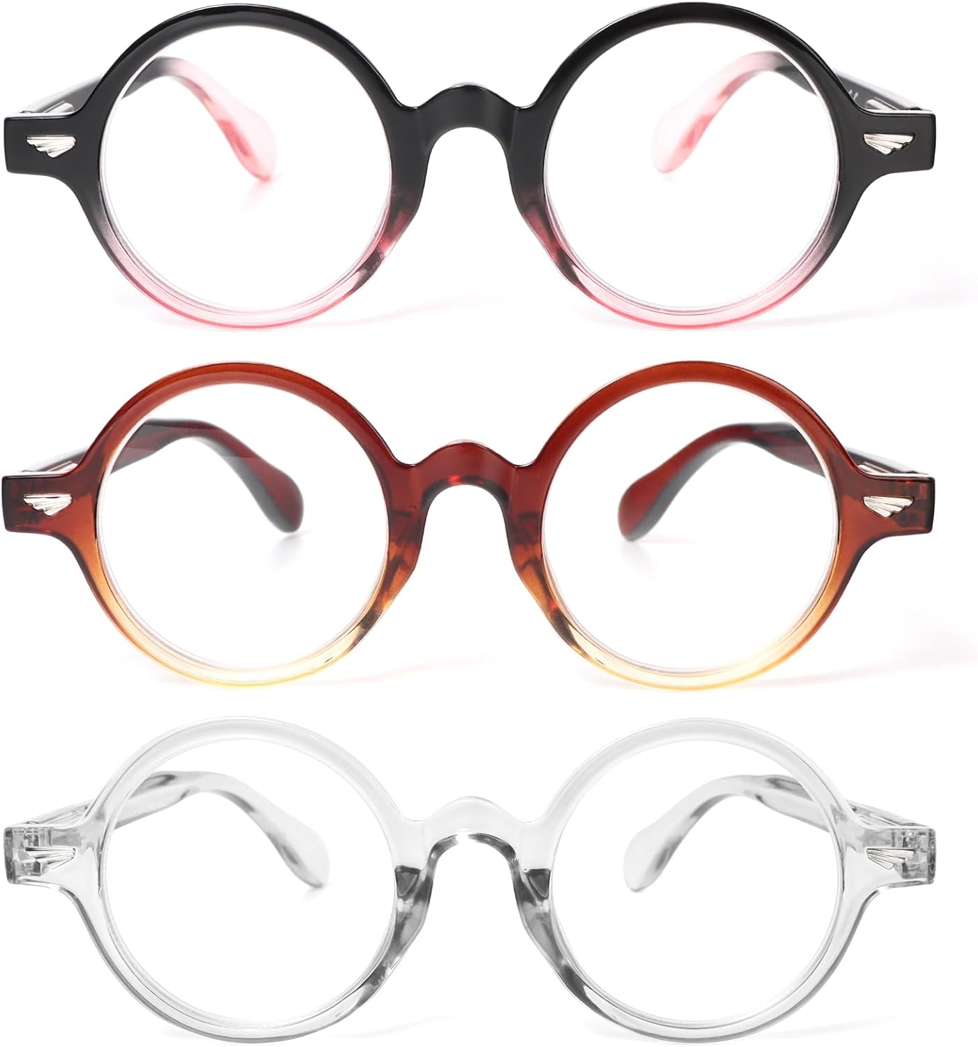 KoKoBin 3 Pack Round Reading Glasses for Women Man Fashion Design Stylish with Spring Hinge