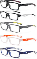 5-Pack rectangular reading glasses sport design TR90 flexible Blue Light Blocking Reader for Women Men