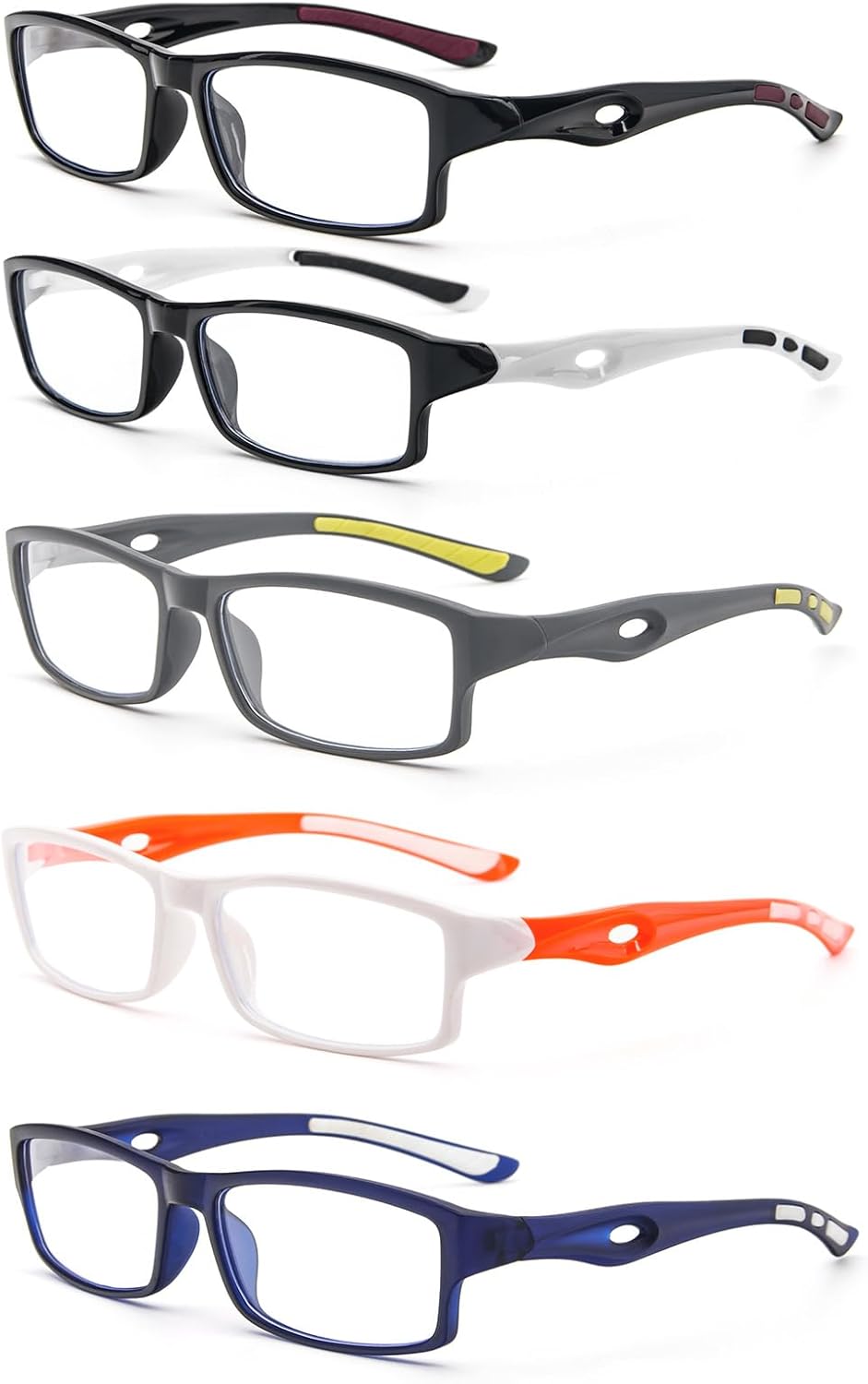 5-Pack rectangular reading glasses sport design TR90 flexible Blue Light Blocking Reader for Women Men