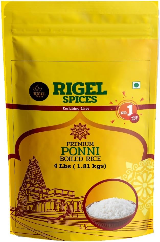 Rigel Spices Premium Ponni Boiled Rice - Aged | Authentic South Indian Parboiled Rice for Fluffy & Nutritious Meals | Ideal for Daily Cooking and Special Recipes (4 Lbs)