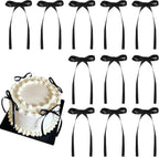 30 Pack Bow Cake Toppers Black Ribbons Bows for Cake Coquette Themed Bow Cupcake Toppers Black Bow Birthday Decorations for Baby Shower, Birthday, Wedding, Bachelorette, Graduation Party Decoration