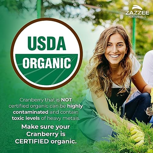 Zazzee USDA Organic Cranberry 25:1 Extract, 500 mg per Capsule, 100 Vegan Capsules, 3+ Month Supply, Certified Kosher, Vaccinium Macrocarpon, Urinary Tract & Bladder Support, Non-GMO, Made in the USA