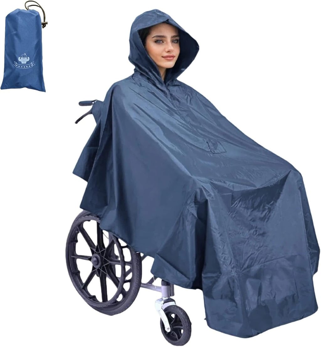 Wheelchair Poncho Wheelchair Cover Lightweight, Breathable & Waterproof Wheelchair RainCape Universal Fit, Mobility Scooter & Electric Wheelchair Poncho Full Body Coverage for Adults Reusable (Blue)