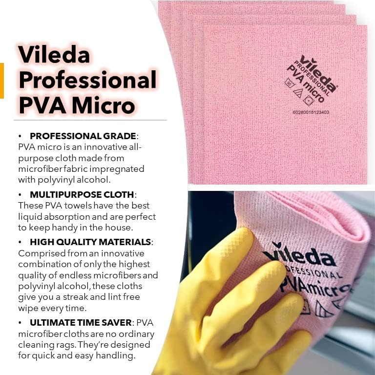 Vileda Professional | PVA Microfiber Cloth Red | All Purpose Cleaning Shammy | Synthetic Chamois Towel | Smooth & Absorbent Materials | 5 Pack