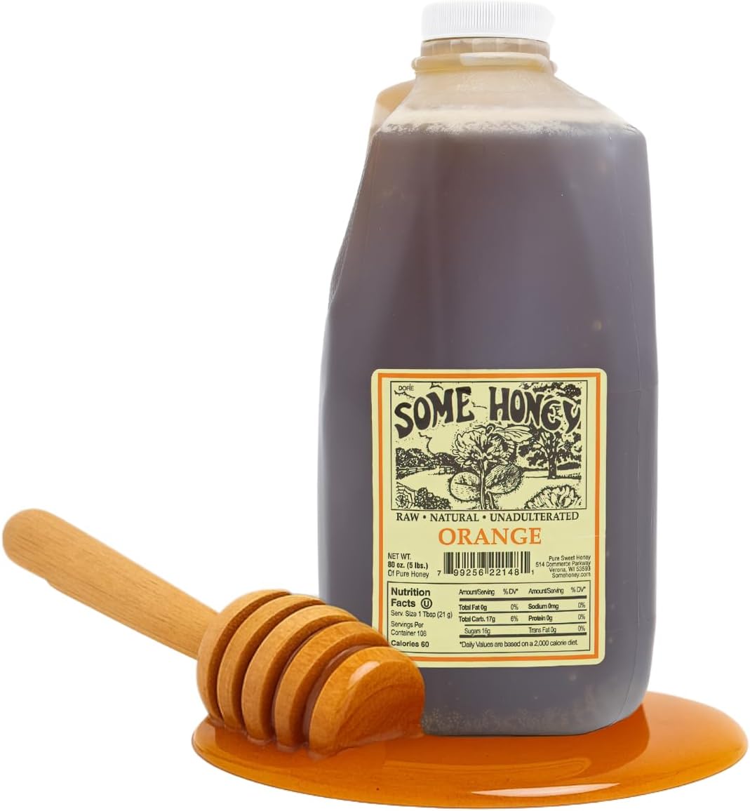 Some Honey Raw & Unfiltered Orange Blossom Honey – 100% Pure USDA Grade A, All-Natural Floral Citrus Nectar, 80 oz Jug