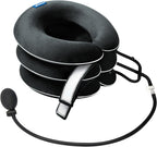 Cervical Neck Traction Device for Neck Pain Relief - Inflatable Neck Stretcher Collar for Decompression - Best Home Use Neck Brace Pump (Black Plush)