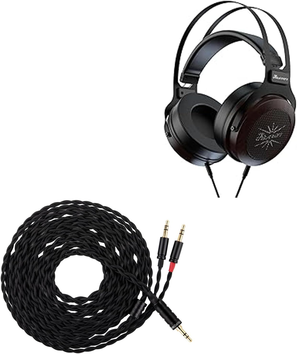 Linsoul Kiwi Ears Altruva Over Ear Headphone, Hi-Fi 50mm Dynamic Driver Monitoring Headphones (Blackwood) Tripowin Nova Monitor Headphone Cable, Over-Ear Wire (3.5mm, Black)