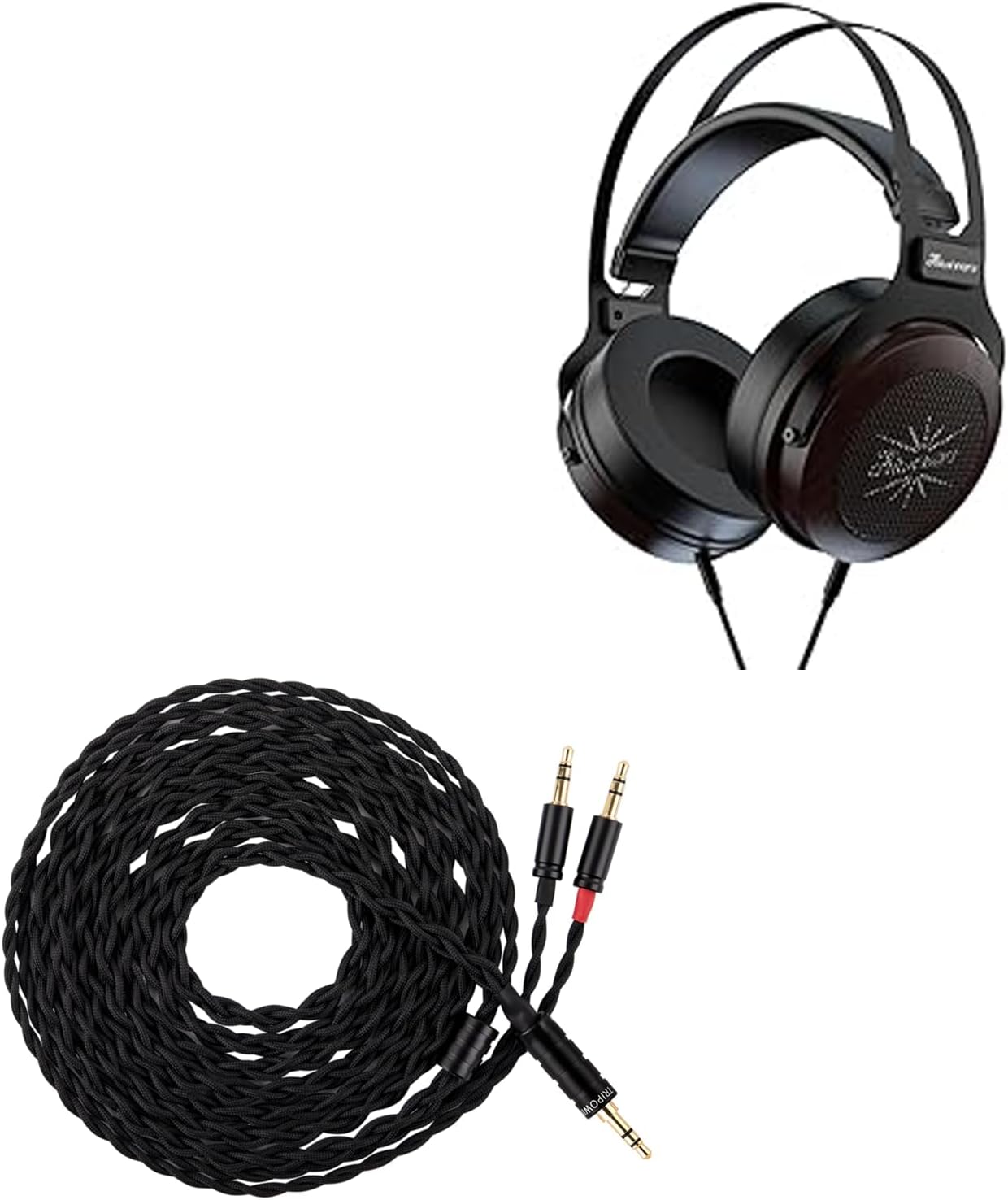 Linsoul Kiwi Ears Altruva Over Ear Headphone, Hi-Fi 50mm Dynamic Driver Monitoring Headphones (Blackwood) Tripowin Nova Monitor Headphone Cable, Over-Ear Wire (3.5mm, Black)