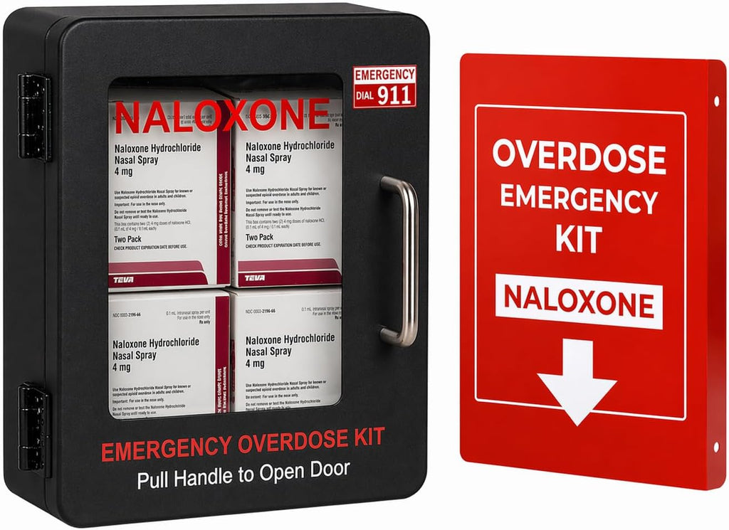 Naloxone Overdose Emergency Kit Cabinet - Does Not Include Alarm or Lock | Designed for Wall Mount & Public Access (Metal, Black - No Alarm)