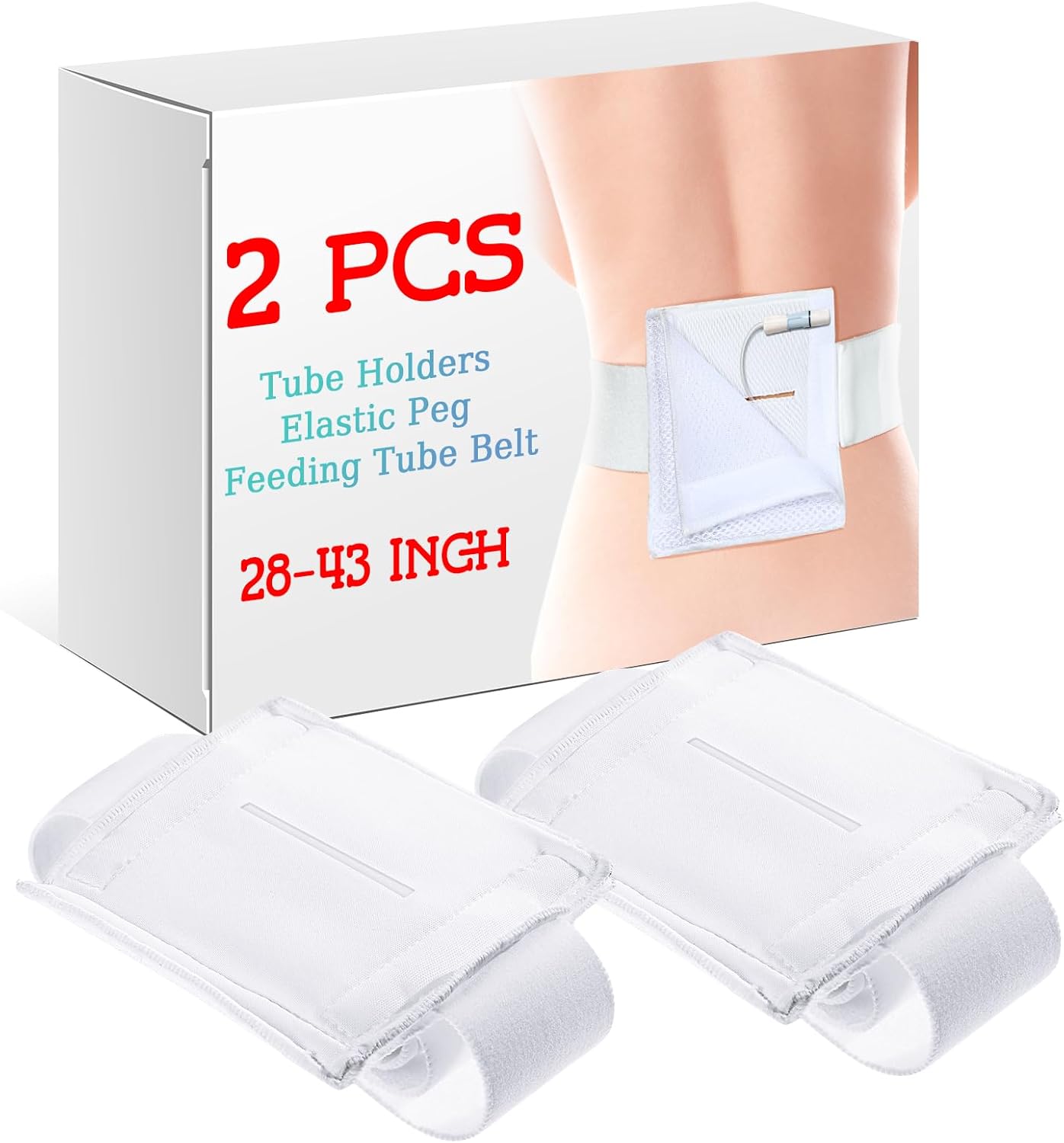 Tondiamo 2 Pcs Feeding Tube Holders Elastic PEG Feeding Tube Belt G Belt for Gastrostomy J PEG Peritoneal Dialysis Abdominal Pouch Pad Accessories, Adjustable and Washable, 28-43 Inch Waist