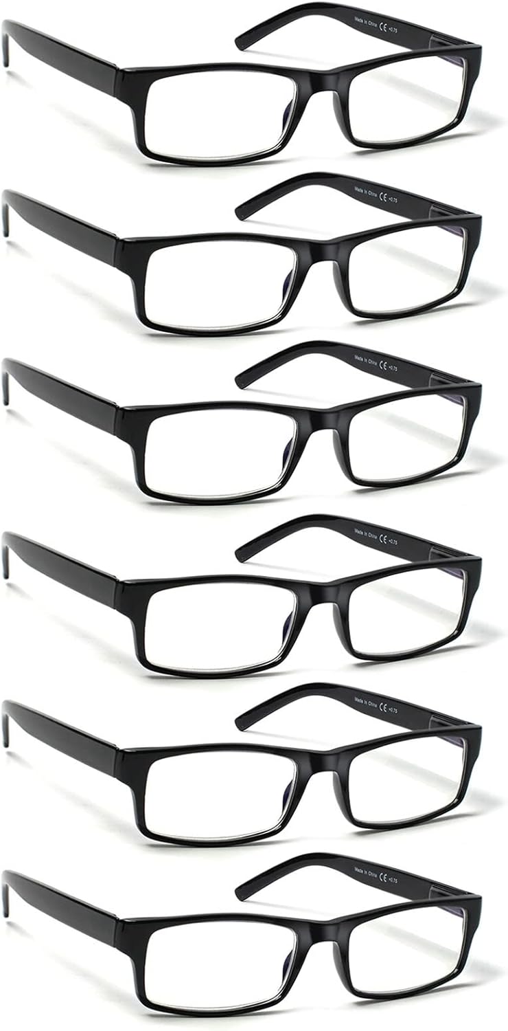 BIENCOOL 6 Pack Reading Glasses Traditional Frames for Men and Women Readers with Spring Loaded Hinges