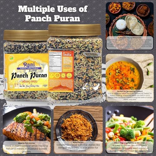 Rani Panch Puran (5 Spice) 16oz (1lb) 454g PET Jar ~ All Natural | Vegan | Gluten Friendly | NON-GMO | Indian Origin (Equal Blend of Fenugreek, Mustard, Kalonji/Nigella, Fennel and Cumin)