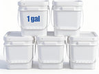 ASEVAT White 1 Gallon Bucket with Lid, Square Food Grade Storage Containers with Lids, Pail Container with Handle, Bucket for Cleaning Heavy-Duty Extra Durable BPA Free