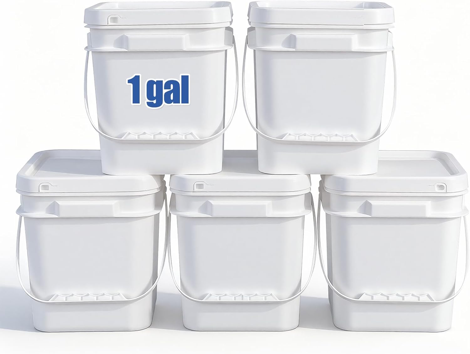 ASEVAT White 1 Gallon Bucket with Lid, Square Food Grade Storage Containers with Lids, Pail Container with Handle, Bucket for Cleaning Heavy-Duty Extra Durable BPA Free
