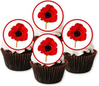 Poppy Edible Cupcake Toppers, Edible Flowers Cake Decorations, Remembrance Cake Decorating Supplies, Valentines Day Cupcake Toppers, Birthday Cookie Decoration PRECUT 48 x 3cm / 1.18 inch