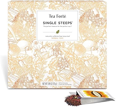 Tea Forte Single Steeps Loose Leaf Tea Sampler Tea Chest, Assorted Variety Tea Box, 28 Single Serve Pouches, Herbal Tea