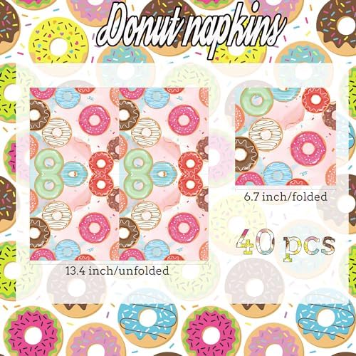 Donut Time Theme Party Napkins, 40PCS Donuts Tim Napkins Disposable, Donut Time Party Supplies Birthday Decorations, Donuts Dinner Paper Napkins for Wedding, Theme Partty, Birthday, 6.7 Inch