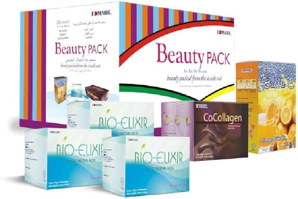 EDMARK Beauty Pack - 2 Bio-Elixir, 1 Box Bubble C and 1 Box Cocollagen Plus 1 Free Box of Bio-Elixir - Ageless Vitality Pack for Skin