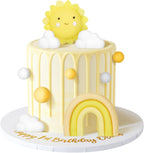 CroBlissful 23 Pcs Sun Cake Toppers Soft Pottery with Sun Flower Smile Face Clouds Rainbow and Balls Cake Decorations for Sunshine Birthday Wedding Party Supplies