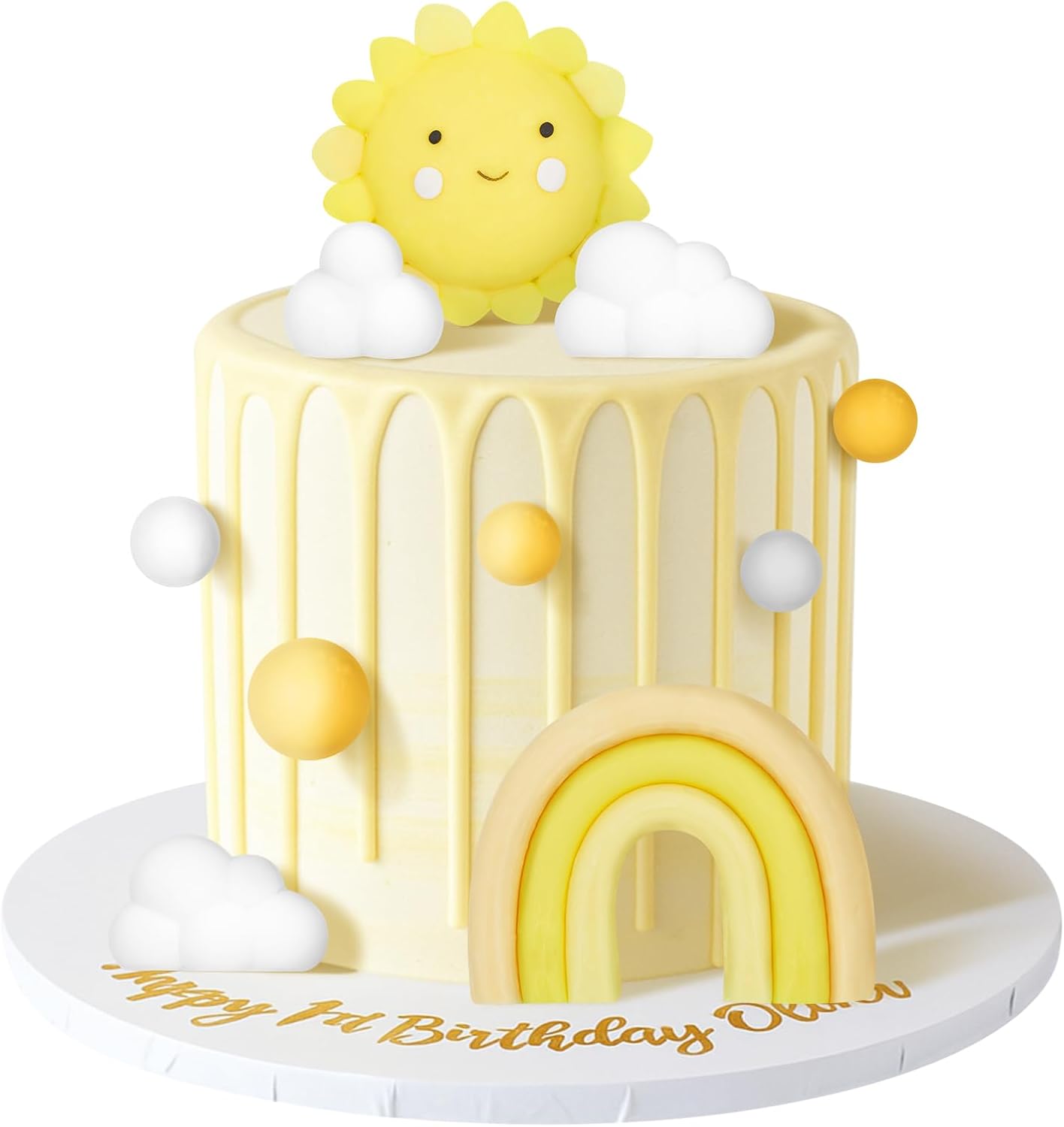 CroBlissful 23 Pcs Sun Cake Toppers Soft Pottery with Sun Flower Smile Face Clouds Rainbow and Balls Cake Decorations for Sunshine Birthday Wedding Party Supplies
