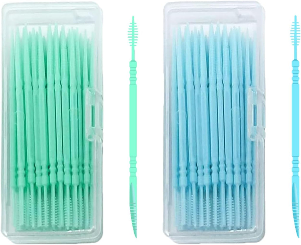 Toothpicks,Tooth Picks Flossers with Bristles,Double-Side Dental Picks,Plastic Toothpicks Disposable,Portable Package(40 Count×2Pack)