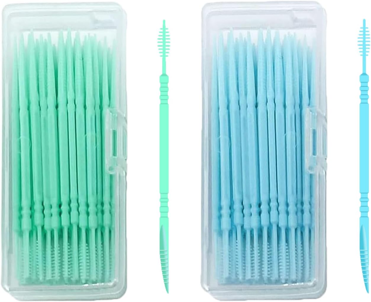 Toothpicks,Tooth Picks Flossers with Bristles,Double-Side Dental Picks,Plastic Toothpicks Disposable,Portable Package(40 Count×2Pack)