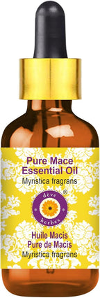 Deve Herbes Pure Mace Essential Oil (Myristica fragrans) with Glass Dropper Steam Distilled 10ml (0.33 oz)