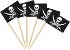AhfuLife Pirate Flag Toothpicks - 100 Pcs Sword Toothpicks, Mini Pirate Cupcake Toppers for Party Decorations, Halloween Decorations
