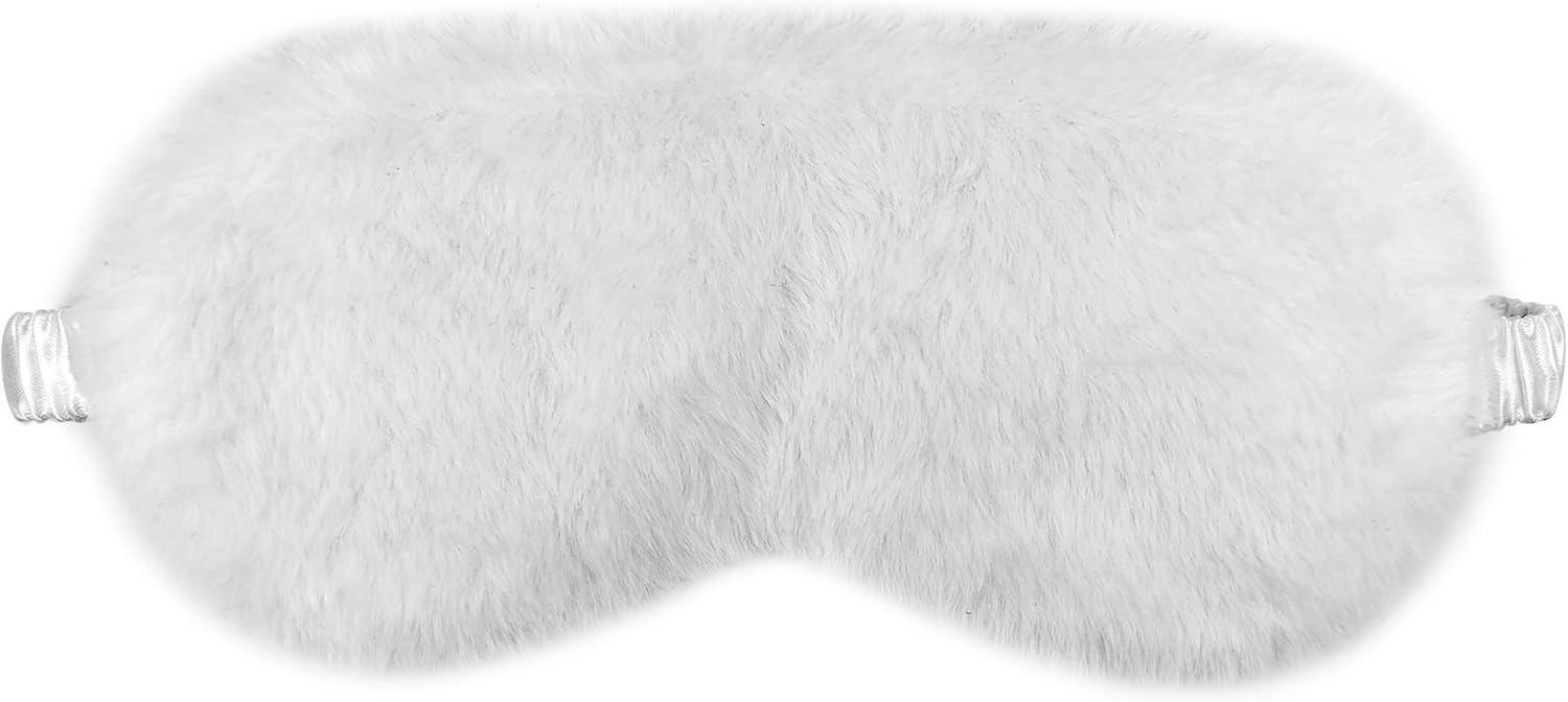 1 Pack Sleep Mask, Eye Shade, Fur Blinkfold, Soft Plush Eye Sleeping Mask for Women, Men, Kids, Boys, Girls (White)