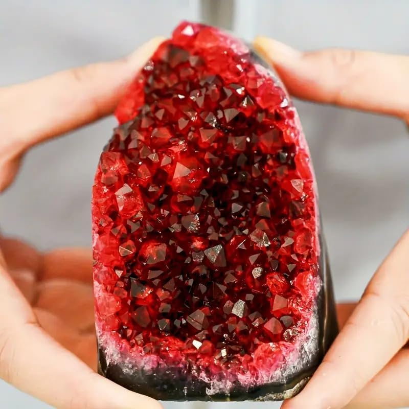 1Pc Claret Raw Geode, 300-400g Quartz Cluster for Home Feng Shui Ornaments Energy Stone Healing Tools Meditation Feng Shui Decoration,Stone Display Piece, Mineral Specimen