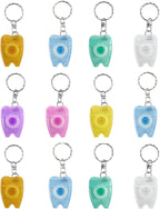 Portable Dental Floss Keychain, WINSIUUU 12Pcs Cleaning Mint Dental Teeth Floss Tooth Shaped Key Chain Flat-Line Design Floss Roll Cleaning Oral Care Tooth Cleaner Hygiene 15M Length- Random Color
