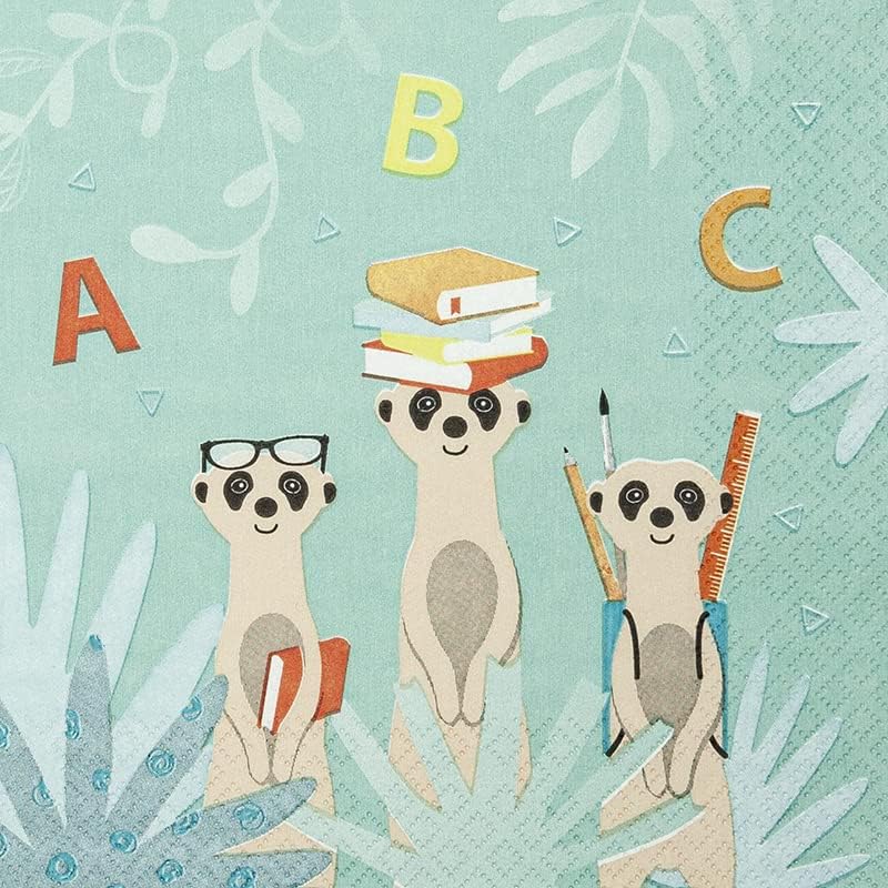 Meerkats to School Napkins Back to School Kids Boys Girls ABC Table Decoration 33 x 33 cm Pack of 20