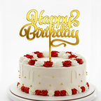 Gold Acrylic “Happy Birthday” Cake Topper – 5 Inch Reusable Birthday Cake Decoration in 3 Font Styles | Mirror Gold Acrylic Cake Topper for Kids, Adults & All Birthday Celebrations (Script Font)