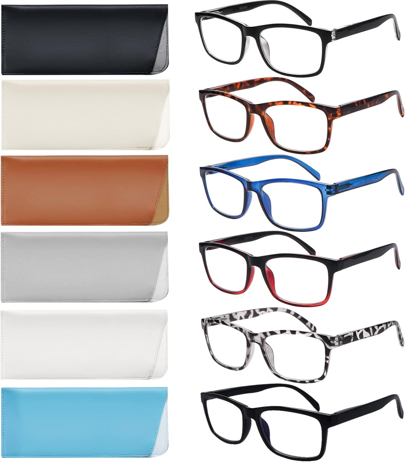 SIGVAN 6 Pack Reading Glasses for Women Men Blue Light Blocking,Spring Hinge Anti Eyestrain/Glare Computer Readers (6 Mix, 0.0)