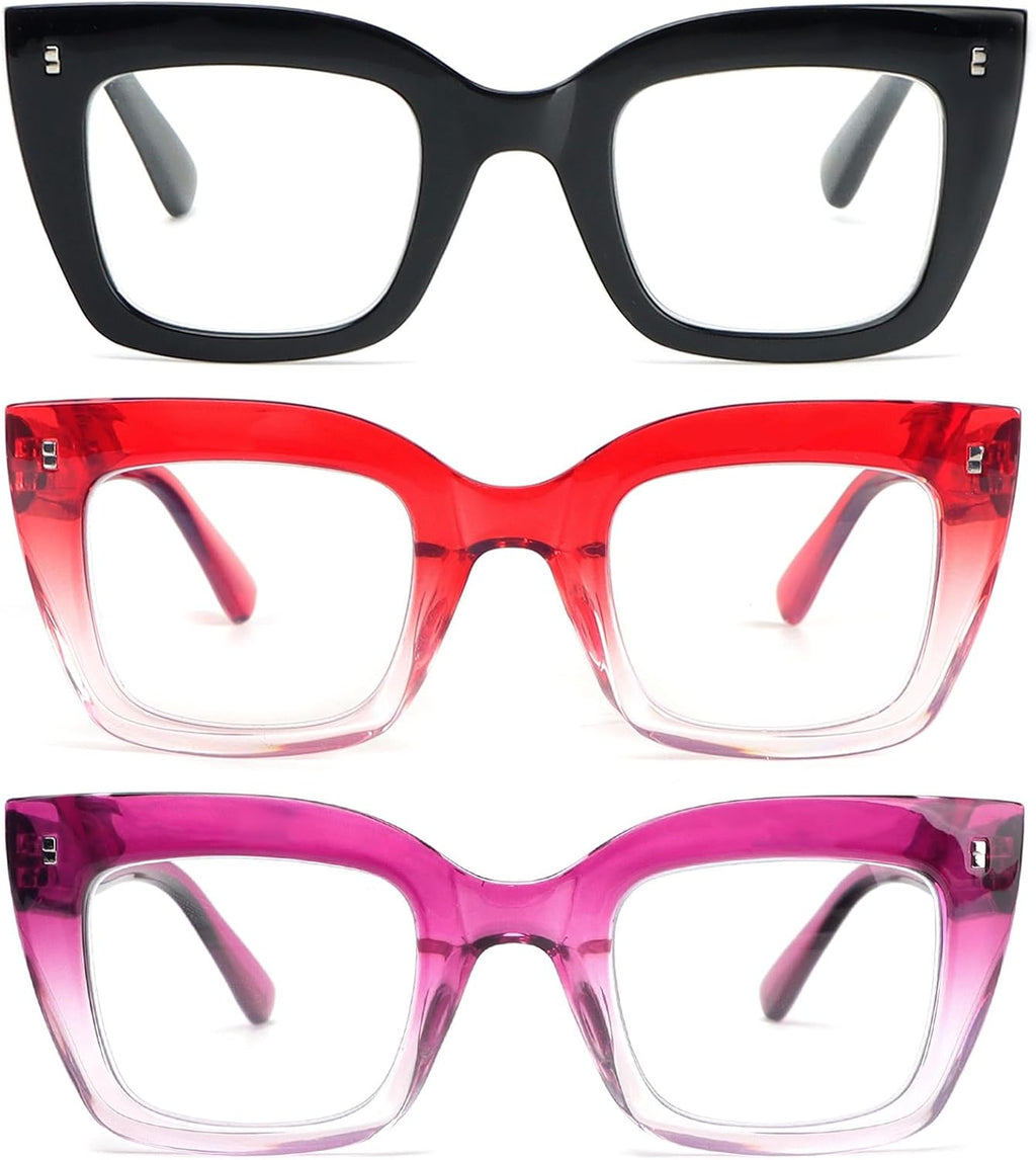 REAVEE 3 Pack Designer Stylish Blue Light Blocking Reading Glasses for Women, Computer Fashion Cute Readers with Spring Hinge