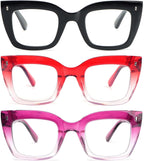 REAVEE 3 Pack Designer Stylish Blue Light Blocking Reading Glasses for Women, Computer Fashion Cute Readers with Spring Hinge