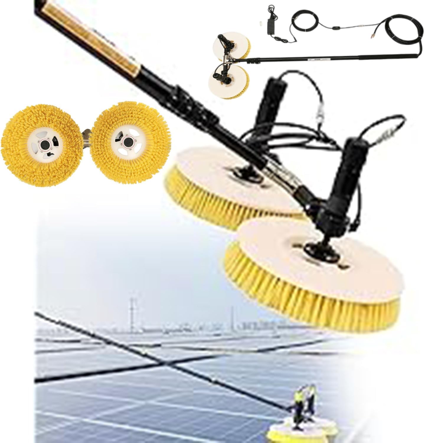 Electric Solar Photovoltaic Panel Cleaning(Double Head),Solar Cleaning Brush,Cleaning Width 65cm,telescopic solar panel cleaning brushes rod,Large Cleaning Range,3.5m