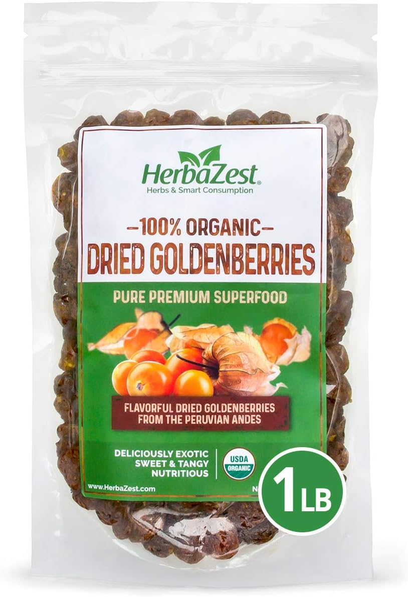 HerbaZest Goldenberries Dried Organic – 1 LB – USDA Certified, Vegan & Gluten Free Superfood – Perfect for Snacks, Baked Goods, Yogurt, Cereal & Smoothies