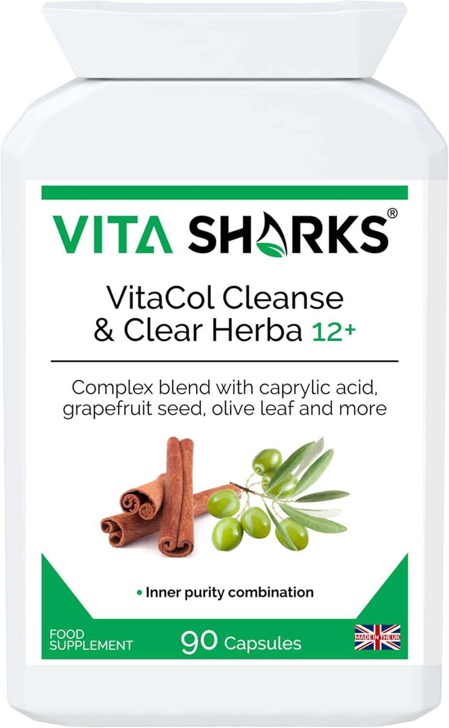 VitaCol Cleanse & Clear Herba 12+ Immunity Boosting Bowel & Colon Cleansing Vegan Formula. 12 Natural Kosher Ingredients for Digestive Health & General Body Detox
