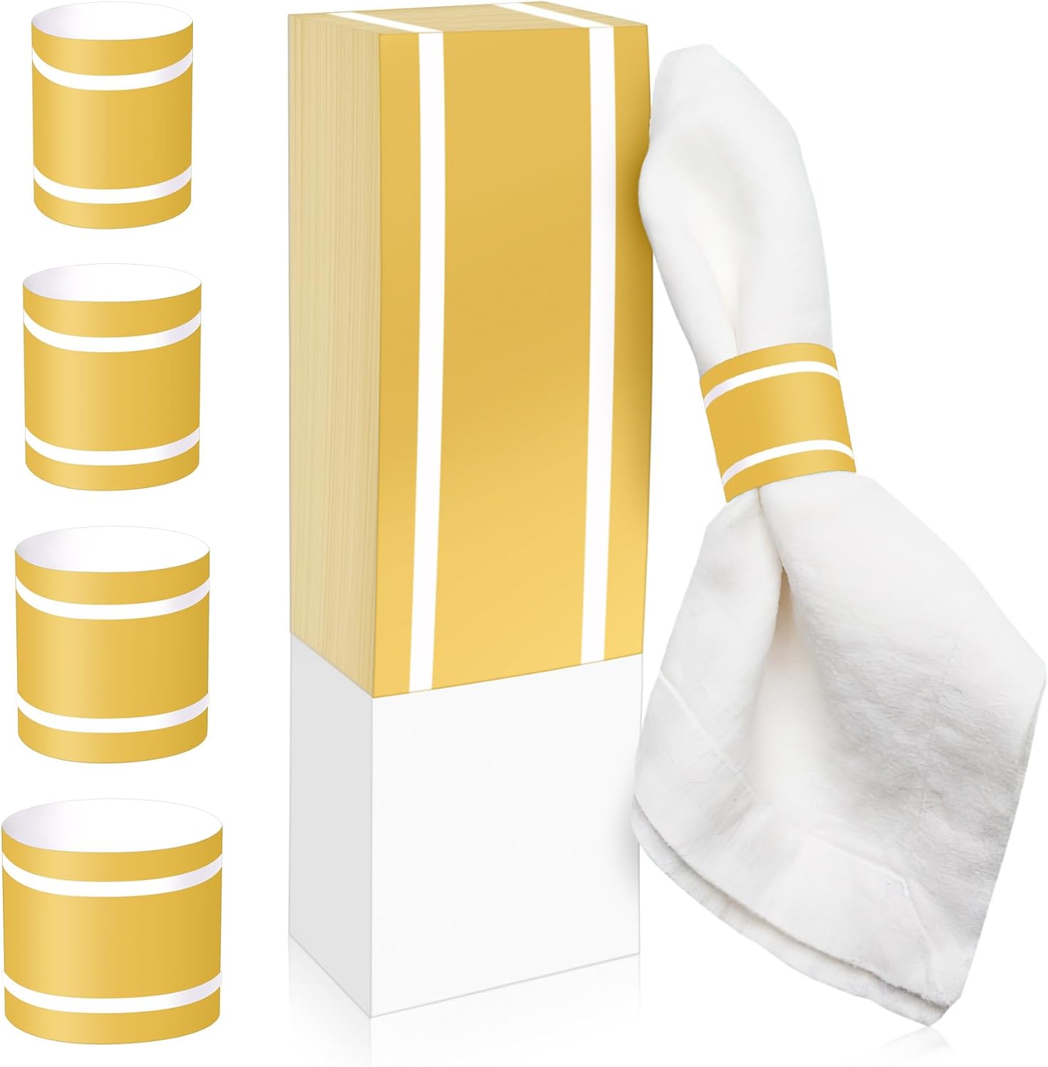 200Pcs Upgrade Lengthened Paper Napkin Band,Napkin Ring Self Adhesive, Silverware Wraps Bands Bulk for Rolling Silverware Table Setup Wedding Event Party Supply (Gold, Large)