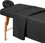 Comfyanno Massage Table Sheets Sets, 3 Pcs Professional Microfiber Spa Therapy Bed Sheets Cover, Soft, Light-Weight, Stain & Wrinkle Resistant, Includes Flat & Fitted Sheet, Face Cradle Cover - Black