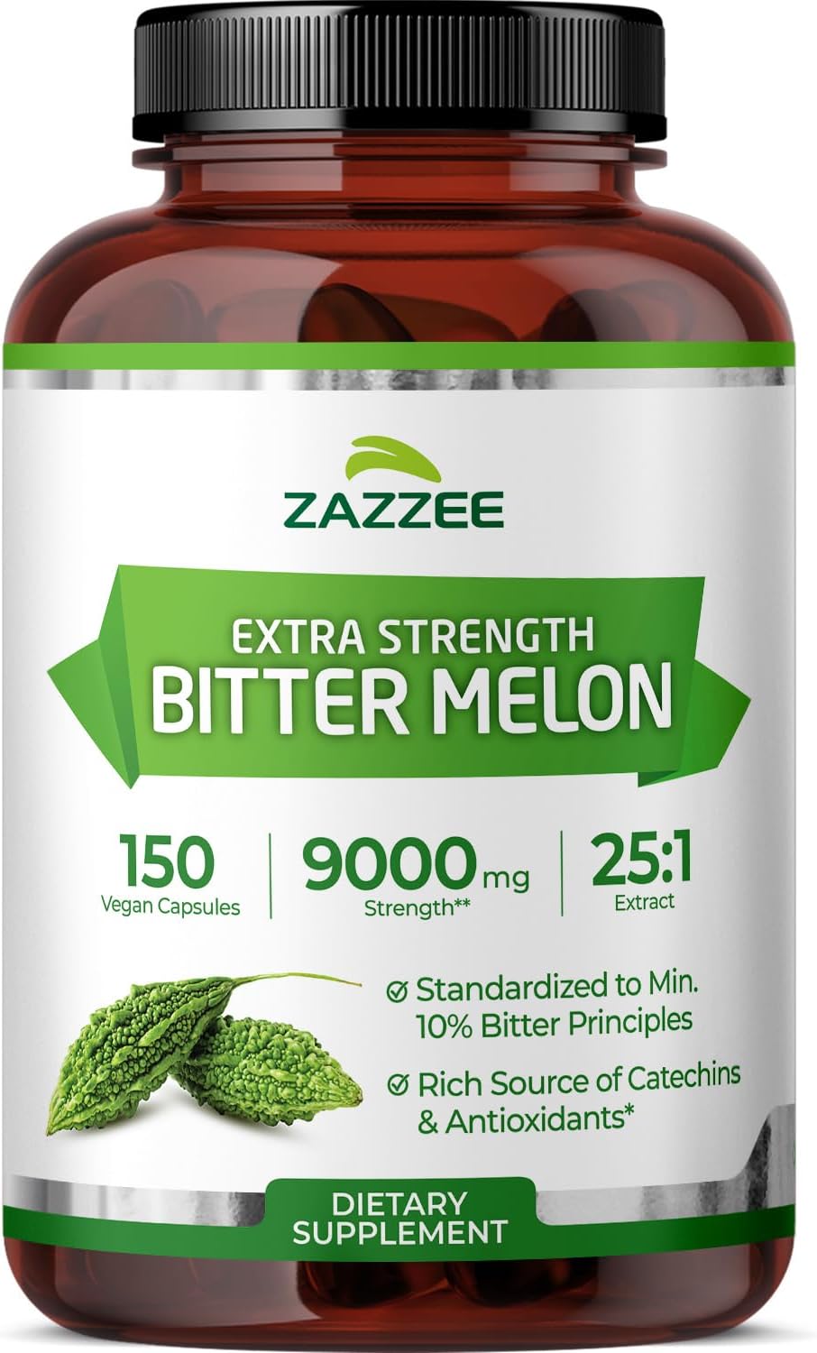 Zazzee Extra Strength Bitter Melon 25:1 Extract, 10% Bitter Principles, 150 Vegan Capsules, 5 Month Supply, Momordica Charantia, Antioxidant & Metabolic Support, Non-GMO, Made in the USA