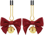 2Pcs Nipple Clamps, Adjustable Non-Piercing Body Jewelry with Bowknot Bells (red2)